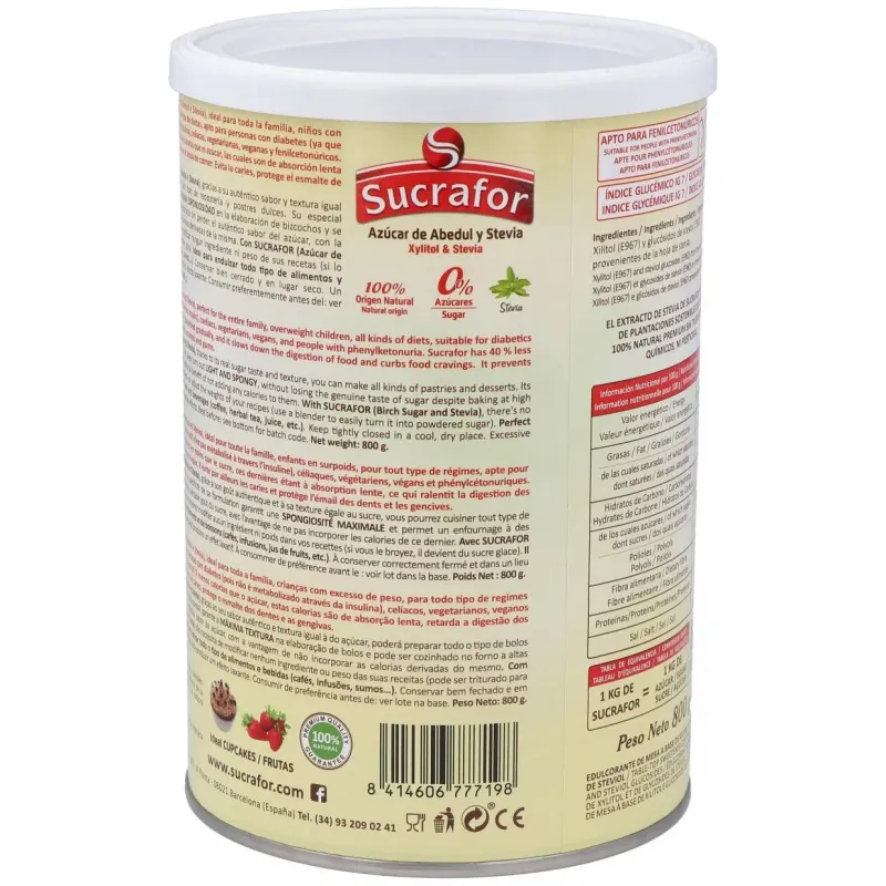 Sucrafor (azucar de abedul y stevia) 800gr 2 | Farmacia Barata