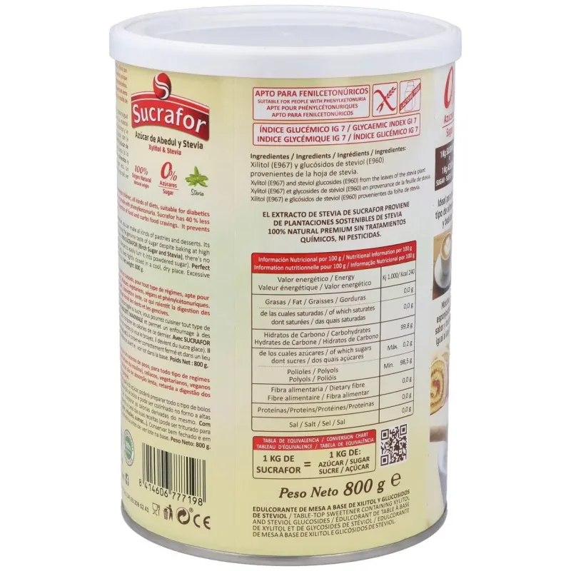 Sucrafor (azucar de abedul y stevia) 800gr 2 | Farmacia Barata