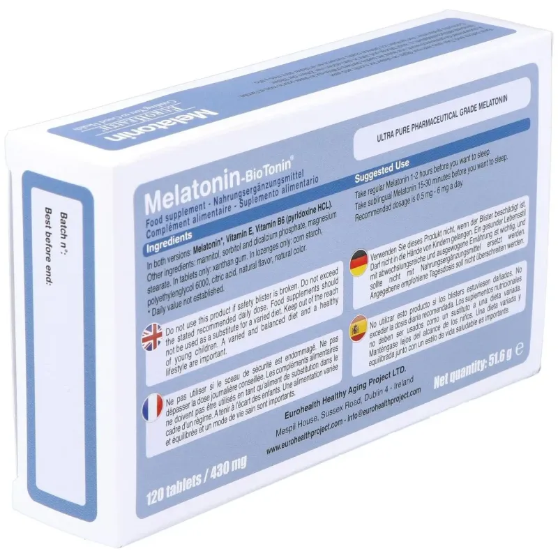 Eurohealth melatonin biotonin 1.9mg 120comp | Farmacia Barata