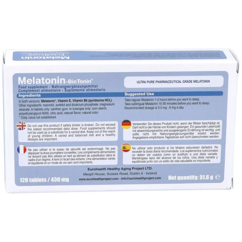 Eurohealth melatonin biotonin 1.9mg 120comp | Farmacia Barata