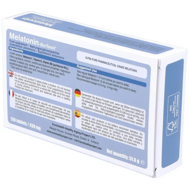 Eurohealth melatonin biotonin 1.9mg 120comp | Farmacia Barata