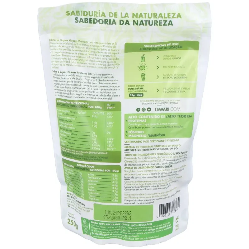 Super green protein superalimento 250gr. bio 2 | Farmacia Barata