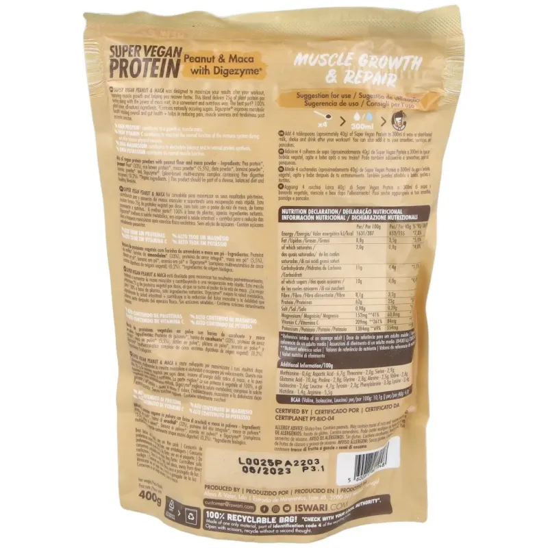 Super vegan protein fitness cacahuete-maca 350gr 2 | Farmacia Barata