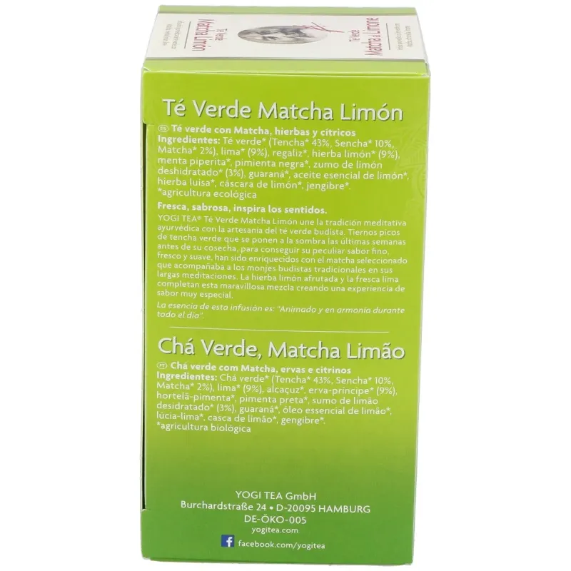 Yogi Tea Té Verde Matcha Limón 20 sobres | Farmacia Barata Yogi Tea Té Verde Matcha Limón 20 sobres | Farmacia Barata