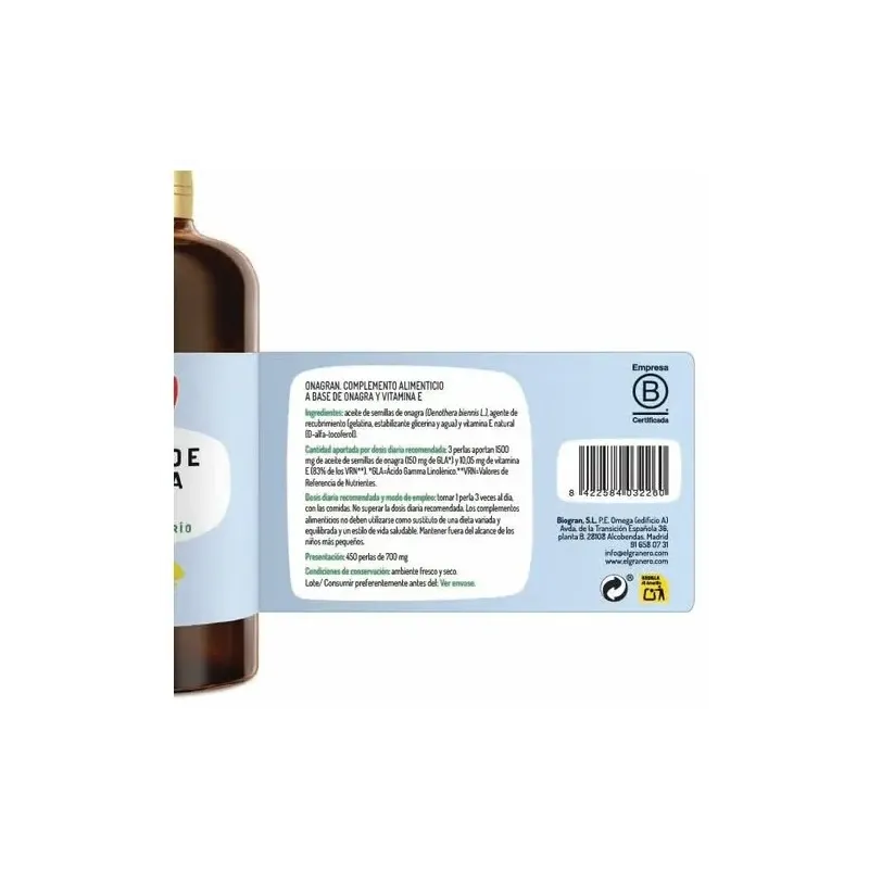 Onagra 400perl 710 mg Granero | Farmacia Barata Onagra 400perl 710 mg Granero | Farmacia Barata