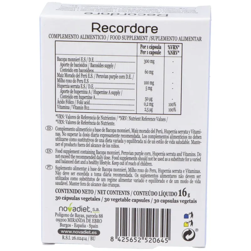 Recordare 30cap Nova Diet | Farmacia Barata Recordare 30cap Nova Diet | Farmacia Barata