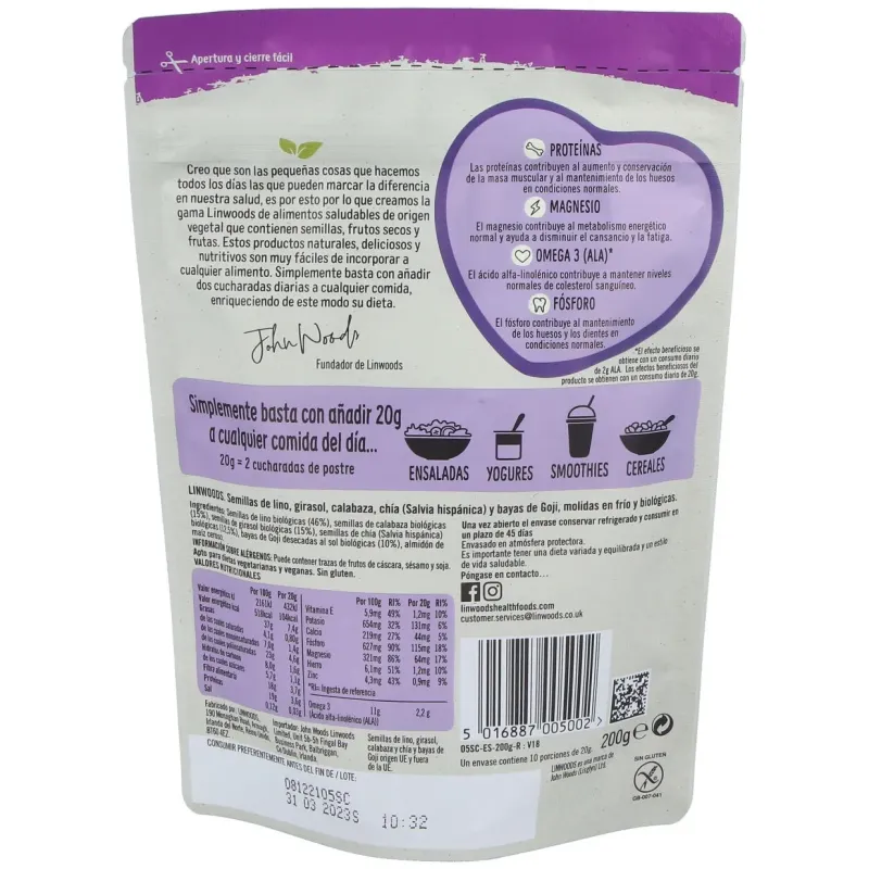 Linwoods Lino Girasol Calabaza Chía Goji 200g | Farmacia Barata