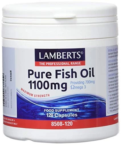 LAMBERTS Omega 3 Aceite de Pescado Puro 1100mg, 120 cápsulas.
