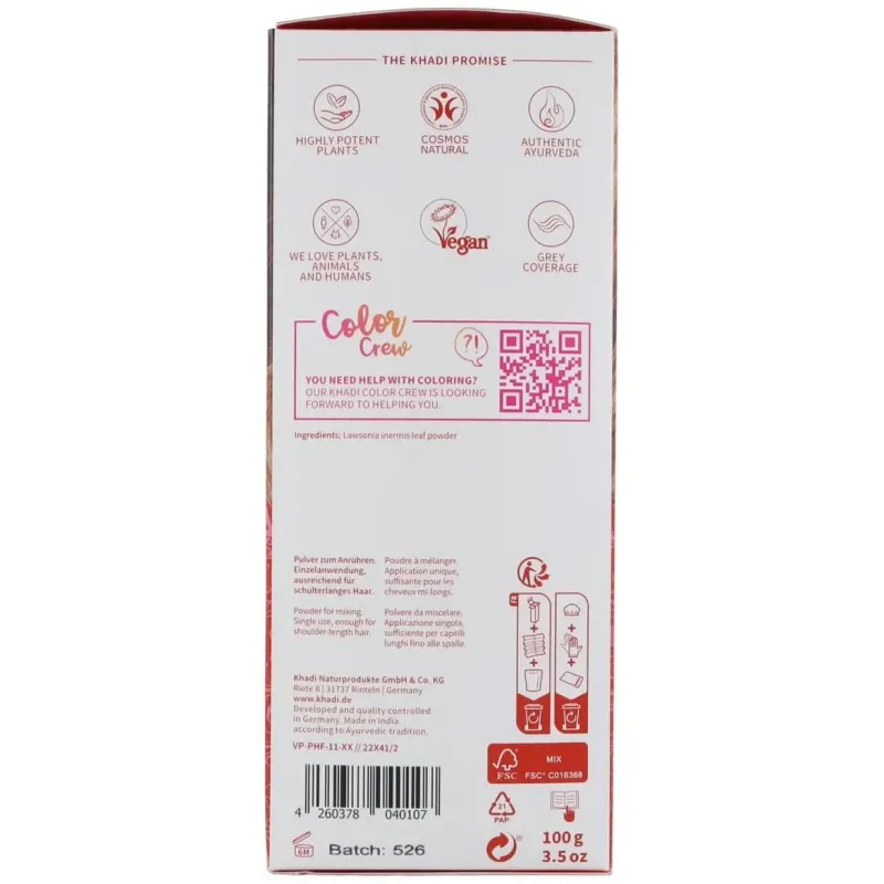 Khadi Henna Natural Rojo 100g | Farmacia Barata
