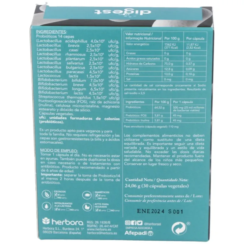 Herbora Probiotics 14 30 cápsulas | Farmacia Barata Herbora Probiotics 14 30 cápsulas | Farmacia Barata