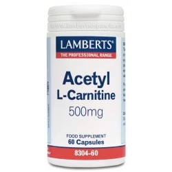 LAMBERTS Acetil L-Carnitina 500 mg, 60 cápsulas.