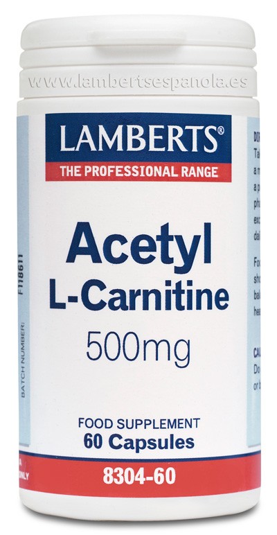 LAMBERTS Acetil L-Carnitina 500 mg, 60 cápsulas.