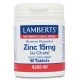 LAMBERTS Zinc 15 mg, 90 comprimidos.