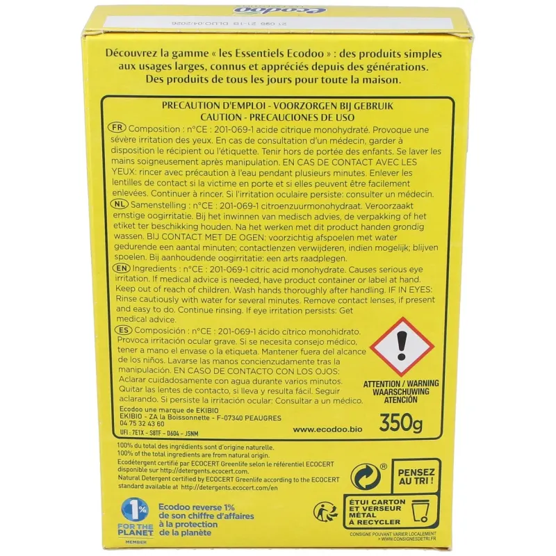 Ecodoo Ácido Cítrico 350g | Farmacia Barata