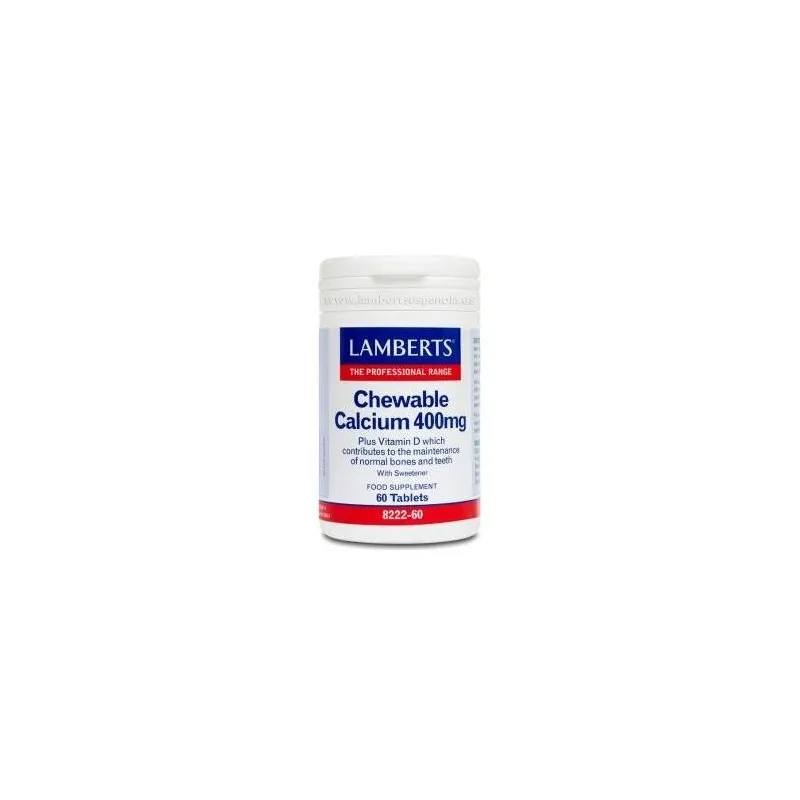LAMBERTS Calcio masticable 400 mg, 60 comprimidos.