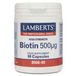 LAMBERTS Biotina 500 µg, 90 cápsulas.