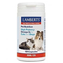 LAMBERTS Omega 3 Alta Potencia Perros y Gatos, 120 cápsulas.