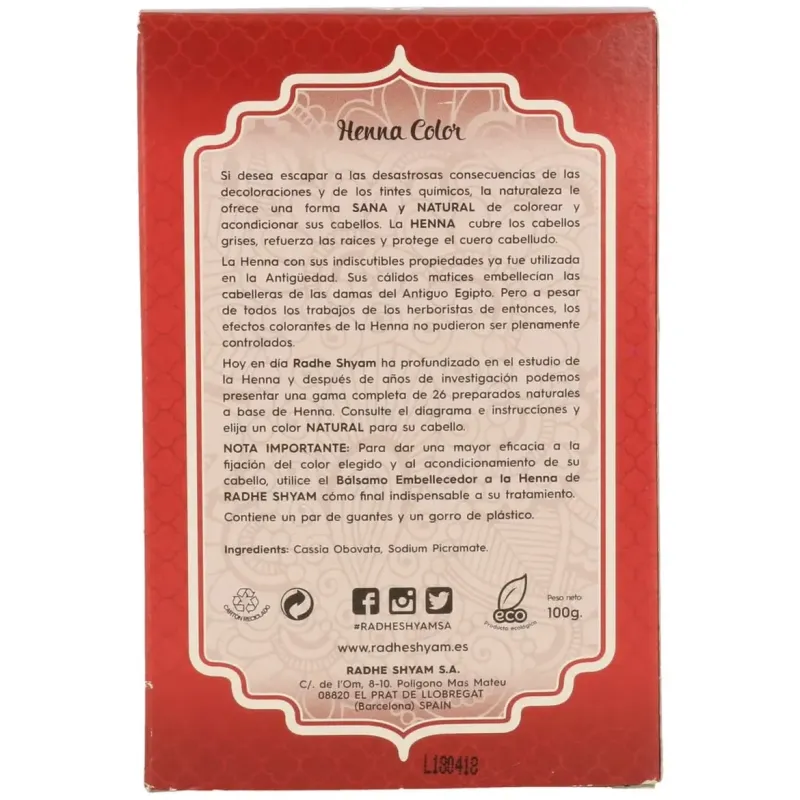 Henna Castaño Cobrizo Radhe Shyam | Farmacia Barata