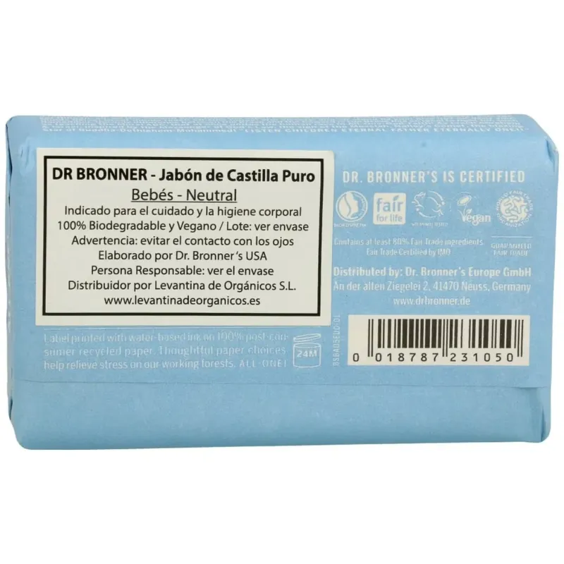 Dr. Bronner Jabón Bebé Natural 140g | Farmacia Barata Dr. Bronner Jabón Bebé Natural 140g | Farmacia Barata