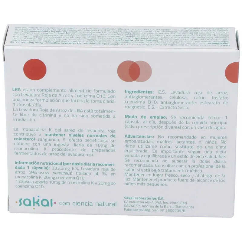 Sakai LRA Levadura Roja Arroz 30 cápsulas | Farmacia Barata