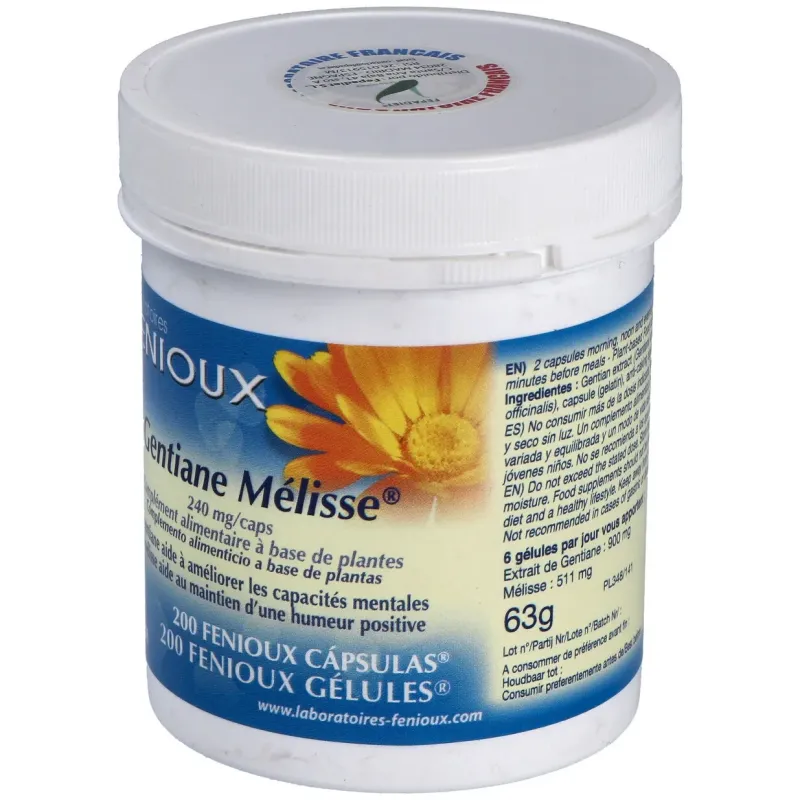 Genciana Melisa 200 Cápsulas 240 mg Fenioux | Farmacia Barata Genciana Melisa 200 Cápsulas 240 mg Fenioux | Farmacia Barata