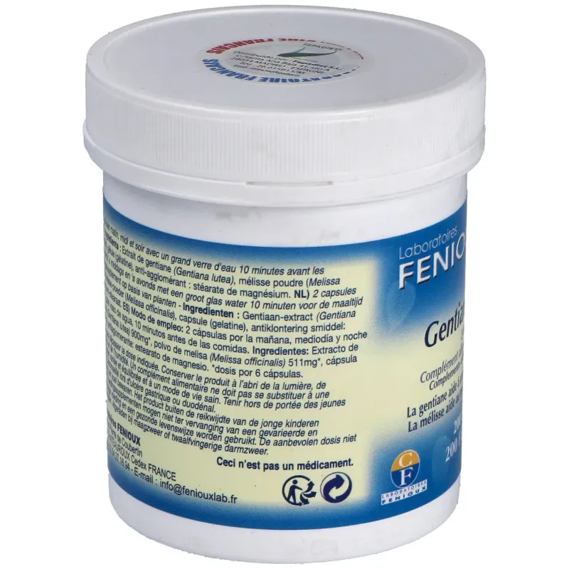 Genciana Melisa 200 Cápsulas 240 mg Fenioux | Farmacia Barata Genciana Melisa 200 Cápsulas 240 mg Fenioux | Farmacia Barata