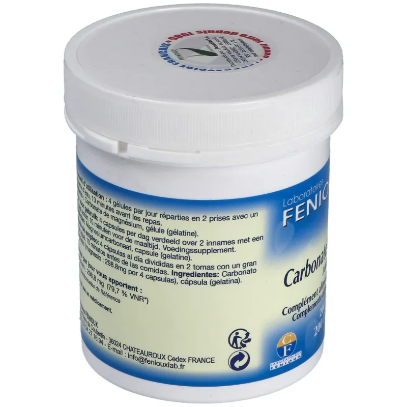 Fenioux Carbonato de Magnesio 200 Cápsulas | Farmacia Barata Fenioux Carbonato de Magnesio 200 Cápsulas | Farmacia Barata