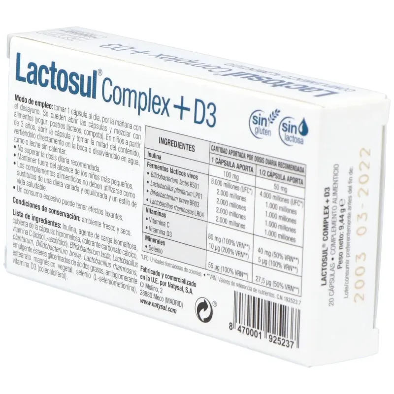 Lactosul Complex + D3 20 cápsulas | Farmacia Barata Lactosul Complex + D3 20 cápsulas | Farmacia Barata