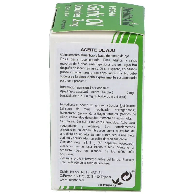 Health Aid Aceite de Ajo 2 mg 60 Cápsulas | Farmacia Barata