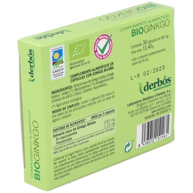 Derbos Bioginkgo Biloba, 30 Cápsulas | Farmacia Barata