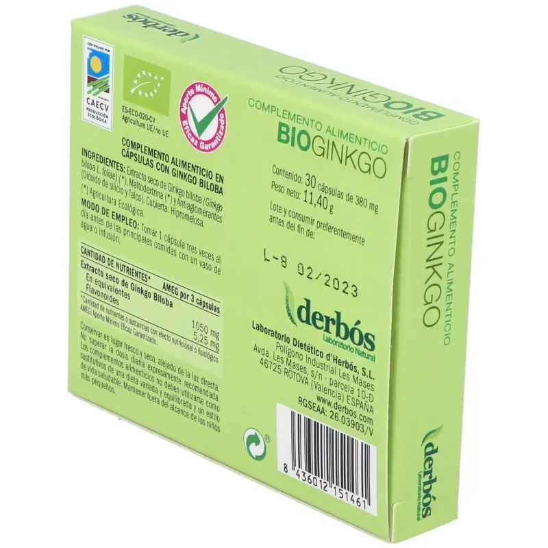 Derbos Bioginkgo Biloba, 30 Cápsulas | Farmacia Barata