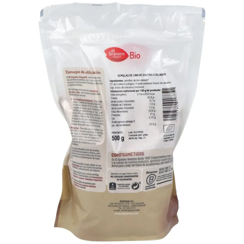 Semillas de Lino Bio 500 g | Farmacia Barata