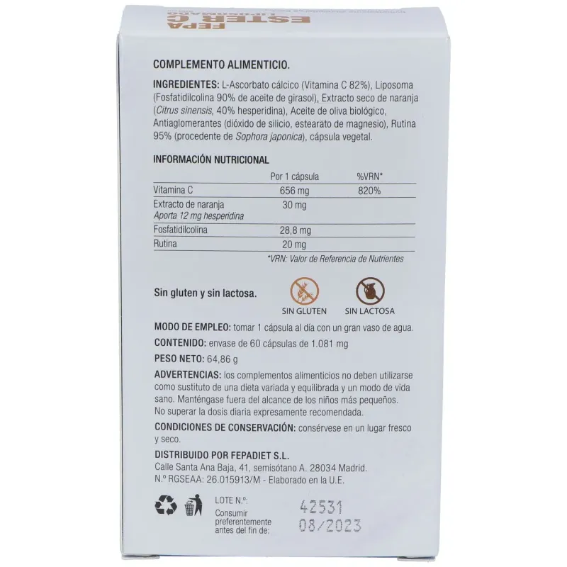 Fepa Ester C Liposomado 800 mg 60 Cápsulas | Farmacia Barata Fepa Ester C Liposomado 800 mg 60 Cápsulas | Farmacia Barata