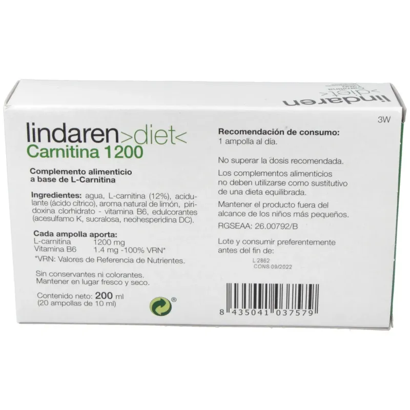 Lindaren Diet Carnitina-1200 20 Ampollas | Farmacia Barata