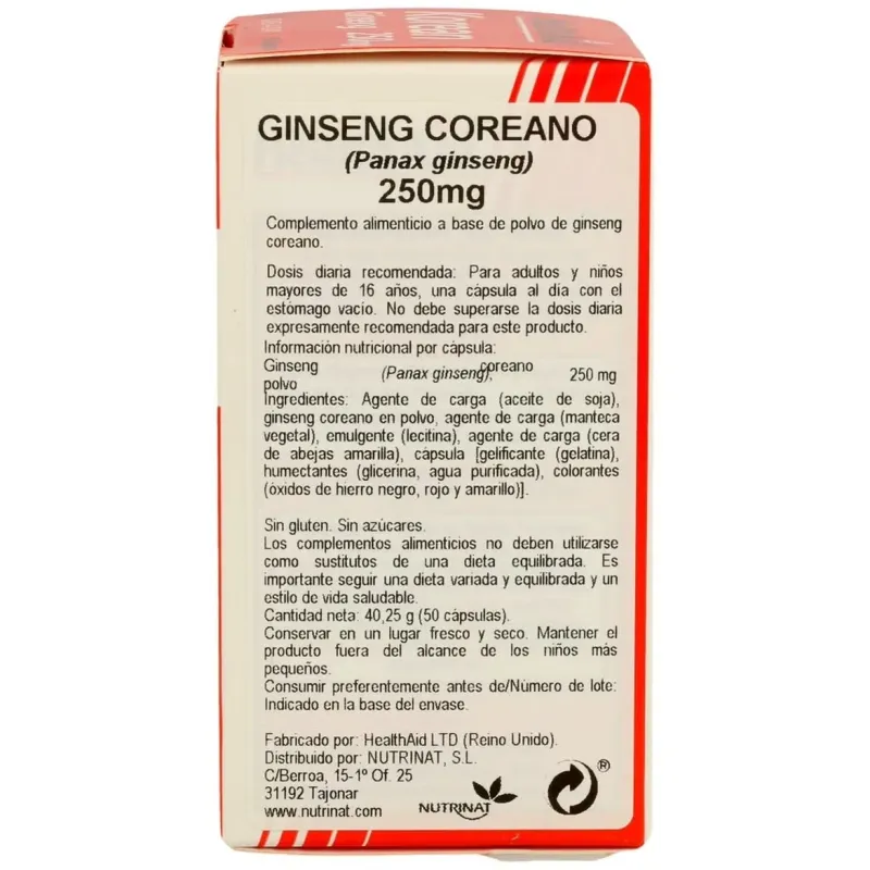 Health Aid Ginseng Coreano 50 Cápsulas | Farmacia Barata