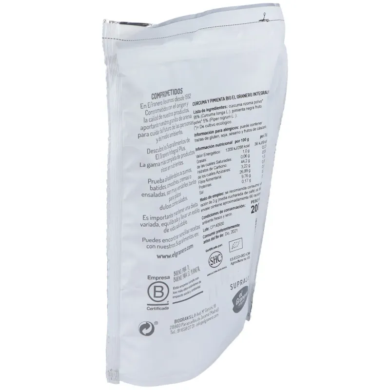 Cúrcuma y Pimienta Bio 200 g El Granero | Farmacia Barata Cúrcuma y Pimienta Bio 200 g El Granero | Farmacia Barata