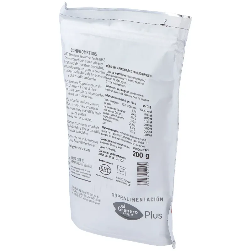Cúrcuma y Pimienta Bio 200 g El Granero | Farmacia Barata Cúrcuma y Pimienta Bio 200 g El Granero | Farmacia Barata