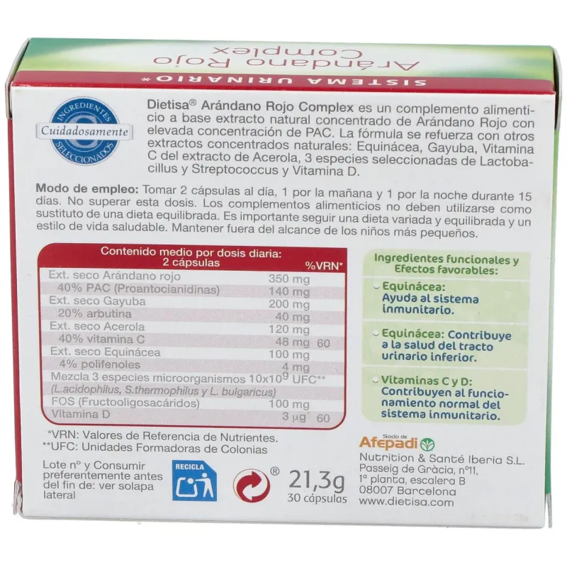 Dietisa Arándano Rojo Complex 30 cápsulas | Farmacia Barata