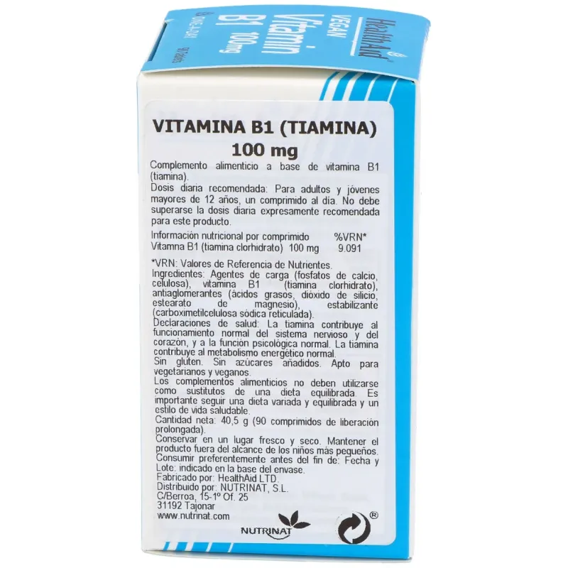 Vitamina B1 Tiamina 100 mg Health Aid | Farmacia Barata Vitamina B1 Tiamina 100 mg Health Aid | Farmacia Barata