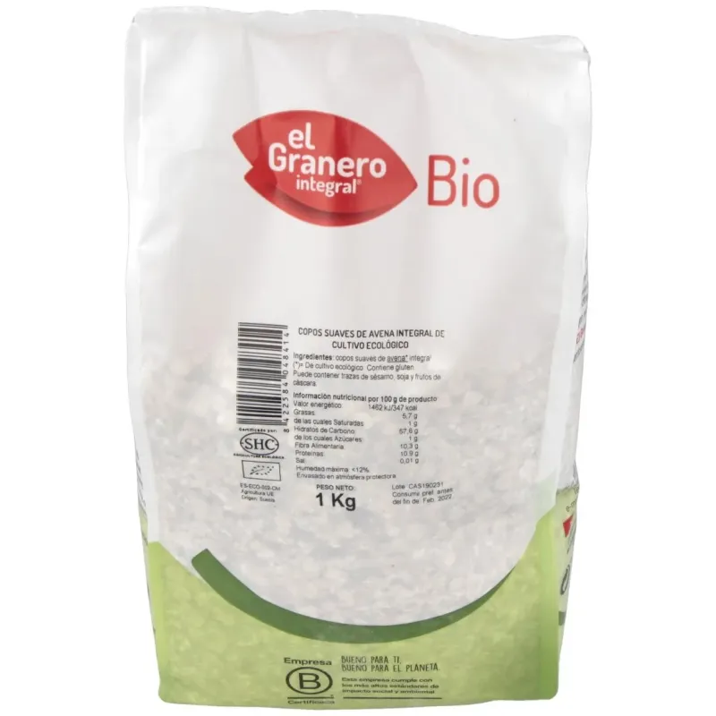 El Granero Copos de Avena Suaves Bio 1 kg | Farmacia Barata