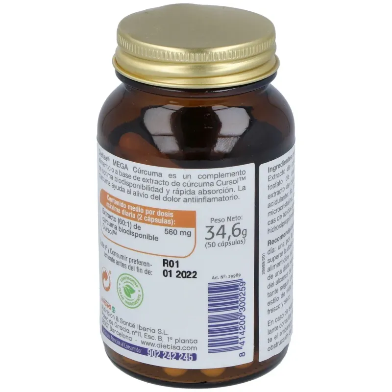 Mega Cúrcuma Dietisa 50 Cápsulas | Farmacia Barata