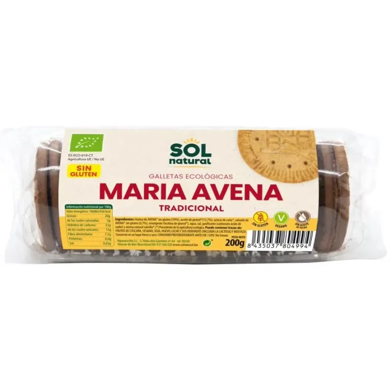 Sol natural galletas maria de avena sin gluten bio 200g | Farmacia Barata