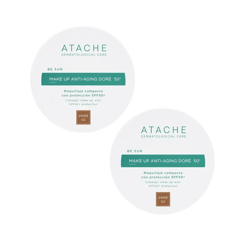 Atache Be Sun Anti-Aging Compacto Dorado SPF50 Duplo 2x12 g | Farmacia Barata