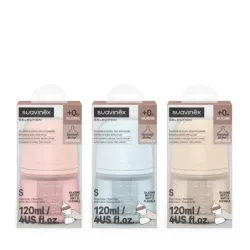 Suavinex SX Pro Selection Biberón Silicona Tetina Fisiológica +0 Meses Flujo Lento, 120 ml