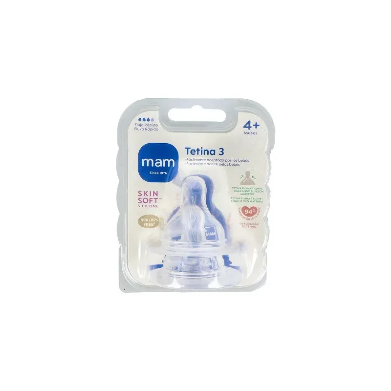 MAM Tetina silicona flujo rápido +4m, 2 unidades