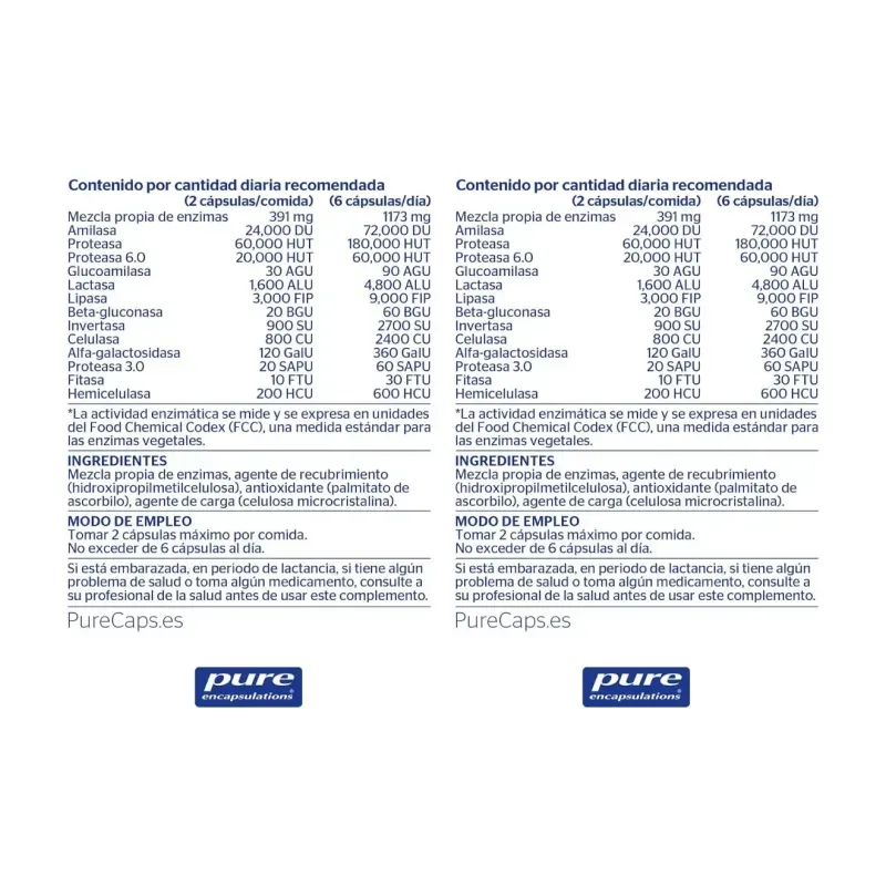 Pure Enzimas Digestivas Plus Duplo, 2 x 90 Cápsulas Vegetales | Farmacia Barata Pure Enzimas Digestivas Plus Duplo, 2 x 90 Cápsulas Vegetales | Farmacia Barata