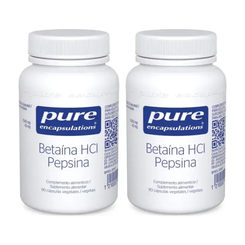 Pure Betaina HCl Pepsina Duplo, 2 x 90 Cápsulas Vegetales | Farmacia Barata