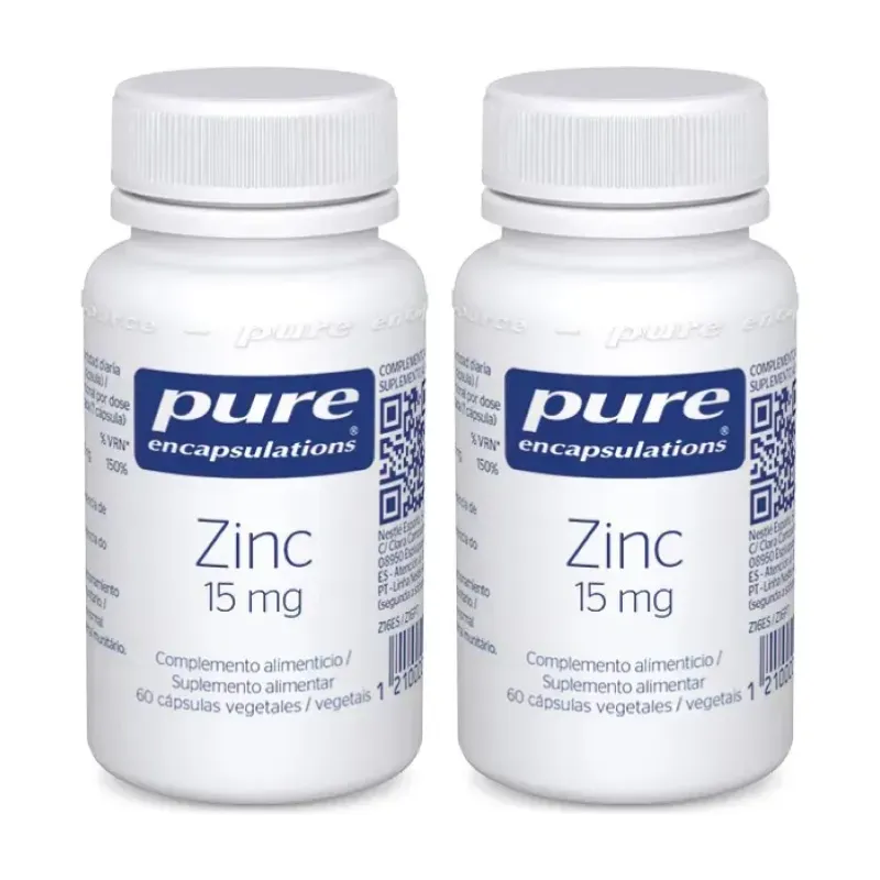 Pure Zinc 15 mg Duplo, 2 x 60 Cápsulas Vegetales | Farmacia Barata Pure Zinc 15 mg Duplo, 2 x 60 Cápsulas Vegetales | Farmacia Barata