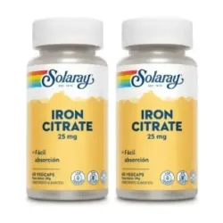Solaray Iron 25 mg Duplo, 2 x 60 cápsulas veganas