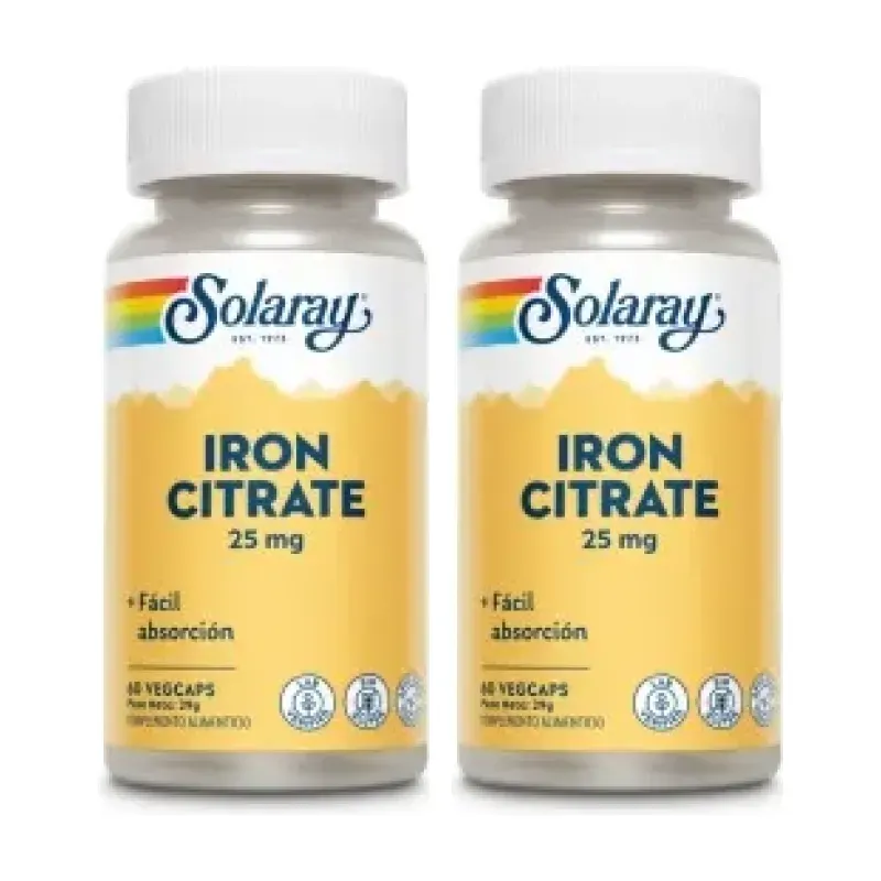 Solaray Iron 25 mg Duplo, 2 x 60 cápsulas veganas | Farmacia Barata Solaray Iron 25 mg Duplo, 2 x 60 cápsulas veganas | Farmacia Barata